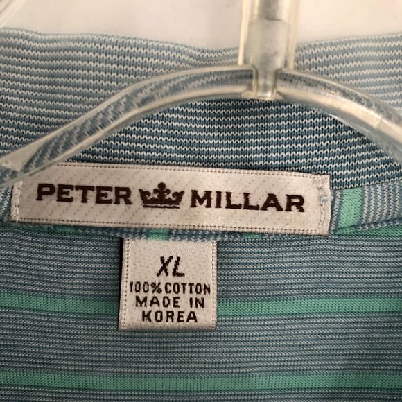 Peter Millar Men's Polo Shirt Sz XL Short Sleeve Stripped Green Blue Golf Casual - Picture 5 of 9